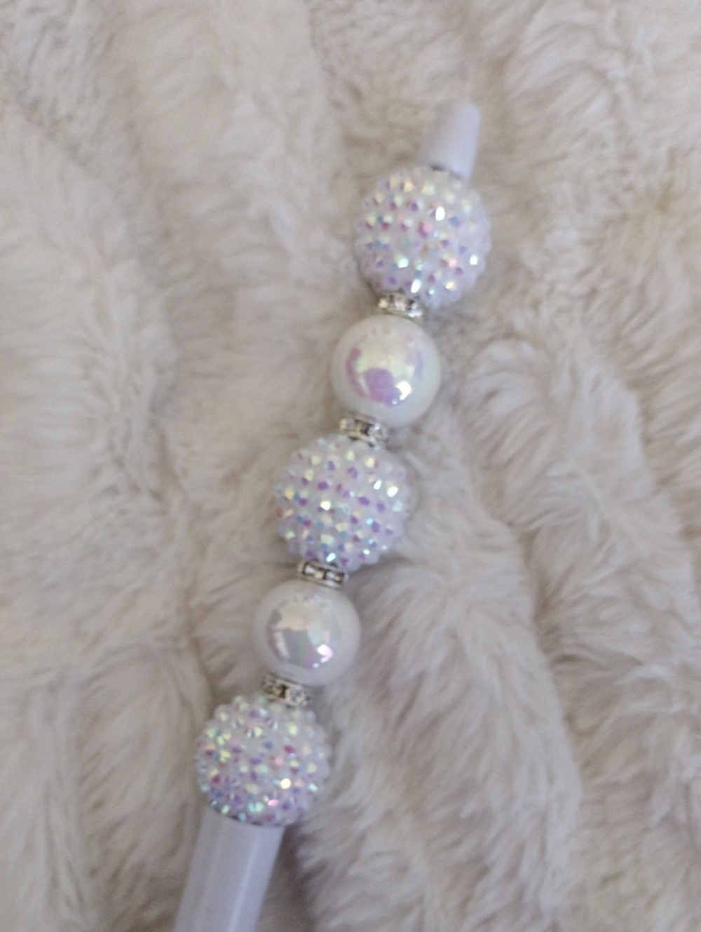 Iridescent Beaded White Ballpoint Tall Pen - Picture 2 of 2